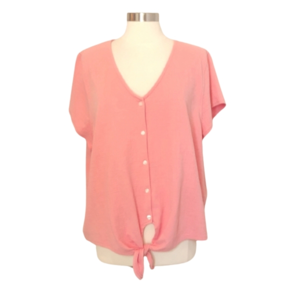 J.CREW Top 3X coral tie waist V-Neck Plus Size - Picture 1 of 7
